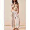 image:imagechouyatou Womens Summer Casual Smocked Waist Pant Wide Leg Beach Pants Palazzo with PocketsApricot