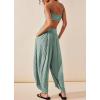 image:imagechouyatou Womens Summer Casual Smocked Waist Pant Wide Leg Beach Pants Palazzo with PocketsAqua Green