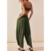 image:imagechouyatou Womens Summer Casual Smocked Waist Pant Wide Leg Beach Pants Palazzo with PocketsArmy Green