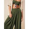 image:imagechouyatou Womens Summer Casual Smocked Waist Pant Wide Leg Beach Pants Palazzo with PocketsArmy Green
