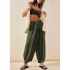 image:imagechouyatou Womens Summer Casual Smocked Waist Pant Wide Leg Beach Pants Palazzo with PocketsArmy Green