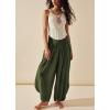image:imagechouyatou Womens Summer Casual Smocked Waist Pant Wide Leg Beach Pants Palazzo with PocketsArmy Green