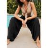 image:imagechouyatou Womens Summer Casual Smocked Waist Pant Wide Leg Beach Pants Palazzo with PocketsBlack