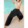 image:imagechouyatou Womens Summer Casual Smocked Waist Pant Wide Leg Beach Pants Palazzo with PocketsBlack