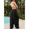 image:imagechouyatou Womens Summer Casual Smocked Waist Pant Wide Leg Beach Pants Palazzo with PocketsBlack