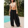 image:imagechouyatou Womens Summer Casual Smocked Waist Pant Wide Leg Beach Pants Palazzo with PocketsBlack