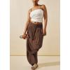 image:imagechouyatou Womens Summer Casual Smocked Waist Pant Wide Leg Beach Pants Palazzo with PocketsBrown
