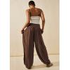 image:imagechouyatou Womens Summer Casual Smocked Waist Pant Wide Leg Beach Pants Palazzo with PocketsBrown