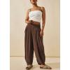 image:imagechouyatou Womens Summer Casual Smocked Waist Pant Wide Leg Beach Pants Palazzo with PocketsBrown