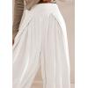 image:imagechouyatou Womens Summer Casual Smocked Waist Pant Wide Leg Beach Pants Palazzo with PocketsWhite