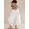image:imagechouyatou Womens Summer Casual Smocked Waist Pant Wide Leg Beach Pants Palazzo with PocketsWhite