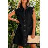 image:imagechouyatou Womens Summer Cute Ruffle Denim Dress Sleeveless ALine Short Button Down Jean Shirt DressBlack
