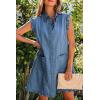 image:imagechouyatou Womens Summer Cute Ruffle Denim Dress Sleeveless ALine Short Button Down Jean Shirt DressBlue