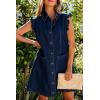 image:imagechouyatou Womens Summer Cute Ruffle Denim Dress Sleeveless ALine Short Button Down Jean Shirt DressDark Blue