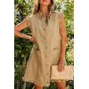 image:imagechouyatou Womens Summer Cute Ruffle Denim Dress Sleeveless ALine Short Button Down Jean Shirt DressKhaki
