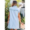 image:imagechouyatou Womens Summer Cute Ruffle Denim Dress Sleeveless ALine Short Button Down Jean Shirt DressLight Blue