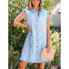 image:imagechouyatou Womens Summer Cute Ruffle Denim Dress Sleeveless ALine Short Button Down Jean Shirt DressLight Blue