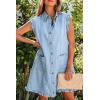 image:imagechouyatou Womens Summer Cute Ruffle Denim Dress Sleeveless ALine Short Button Down Jean Shirt DressLight Blue