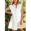 image:imagechouyatou Womens Summer Cute Ruffle Denim Dress Sleeveless ALine Short Button Down Jean Shirt DressWhite