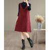 image:imagechouyatou Womens Vintage Plaid Wool Overall Jumper Midi Dress Casual A Line Tunic Shift Tank Short DressBlack and Red