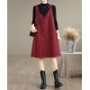 image:imagechouyatou Womens Vintage Plaid Wool Overall Jumper Midi Dress Casual A Line Tunic Shift Tank Short DressBlack and Red