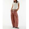 image:imagechouyatou Womens Wide Leg Drawstring Jeans Elastic Waist Baggy Jeans Boyfriend Loose Harem Denim Pants with PocketsBrown