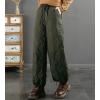 image:imagechouyatou Womens Winter Drawstring Elastic Waist Snow Ski Down Alternative Capri Pants with PocketsArmy Green