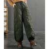 image:imagechouyatou Womens Winter Drawstring Elastic Waist Snow Ski Down Alternative Capri Pants with PocketsArmy Green