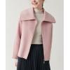 image:imagechouyatou Womens Winter Wool Cropped Jacket Coat Lapel Collar Zip Up Loose Short Outerwear