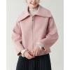 image:imagechouyatou Womens Winter Wool Cropped Jacket Coat Lapel Collar Zip Up Loose Short Outerwear