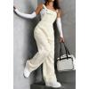 image:imagechouyatou Womens Y2k Distressed Denim Bib Overalls Adjustable Strap Wide Leg Jeans Boyfriend Street Jumpsuit PantsBeige White