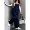 image:imagechouyatou Womens Y2k Distressed Denim Bib Overalls Adjustable Strap Wide Leg Jeans Boyfriend Street Jumpsuit PantsDark Blue