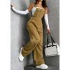 image:imagechouyatou Womens Y2k Distressed Denim Bib Overalls Adjustable Strap Wide Leg Jeans Boyfriend Street Jumpsuit PantsKhaki