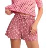image:imagechouyatou Women Summer Polka Dot Jean Shorts High Waisted Cute Floral Elastic Waist Wide Leg Denim ShortsPink
