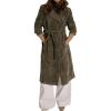 image:imagechouyatou Womens 2025 Winter Faux Suede Long Trench Coat Double Breasted Business Casual Pea Coat OvercoatArmy Green