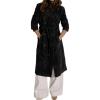 image:imagechouyatou Womens 2025 Winter Faux Suede Long Trench Coat Double Breasted Business Casual Pea Coat OvercoatBlack