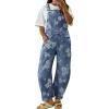 image:imagechouyatou Womens Adjustable Strap Floral Denim Overalls Barrel Jeans Boyfriend Y2K Wide Leg Onesies Denim Pant JumpsuitBlue