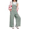image:imagechouyatou Womens Adjustable Strap Striped Overall Wide Leg Baggy Casual One Piece Pant JumpsuitsGreen