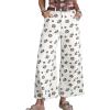 image:imagechouyatou Womens Baggy Wide Leg Floral Jeans Y2K Boyfriend Denim Ankle Boho Pants Palazzo Cropped JeansWhite