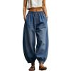 image:imagechouyatou Womens Boyfriend Loose Jeans Elastic Waist Wide Leg Palazzo Lantern Harem Pants with PocketsBlue