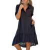 image:imagechouyatou Womens Button Up High Low Ruffle Hem Shirt Dress Short Sleeve Tunic Shift Midi Long Dress with PocketsBlack