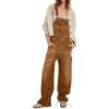 image:imagechouyatou Womens Distressed Denim Bib Overalls Jeans Adjustable Strap Frayed Wide Leg Denim Pants JumpsuitBrown