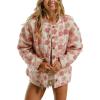 image:imagechouyatou Womens Fall Winter Floral Fuzzy Fleece Jacket Button Down Sherpa Jacket Faux Fur CoatPink