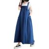 image:imagechouyatou Womens Sleeveless Cotton Overall Dress Loose Baggy Jumper Maxi Tank DressBlue