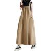 image:imagechouyatou Womens Sleeveless Cotton Overall Dress Loose Baggy Jumper Maxi Tank DressKhaki