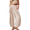 image:imagechouyatou Womens Summer Casual Smocked Waist Pant Wide Leg Beach Pants Palazzo with PocketsApricot