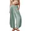 image:imagechouyatou Womens Summer Casual Smocked Waist Pant Wide Leg Beach Pants Palazzo with PocketsAqua Green