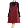 image:imagechouyatou Womens Vintage Plaid Wool Overall Jumper Midi Dress Casual A Line Tunic Shift Tank Short DressBlack and Red