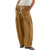 image:imagechouyatou Womens Wide Leg Drawstring Jeans Elastic Waist Baggy Jeans Boyfriend Loose Harem Denim Pants with PocketsKhaki