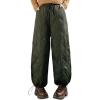 image:imagechouyatou Womens Winter Drawstring Elastic Waist Snow Ski Down Alternative Capri Pants with PocketsArmy Green